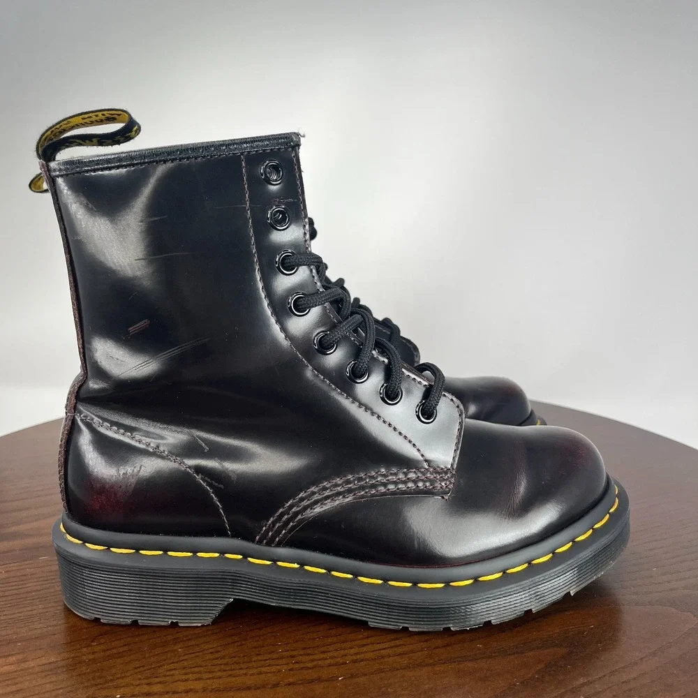 Dr. Martens Womens Boot 6 Arcadia Red Cherry Black Leather Lace Up Combat 1460 - Picture 4 of 16